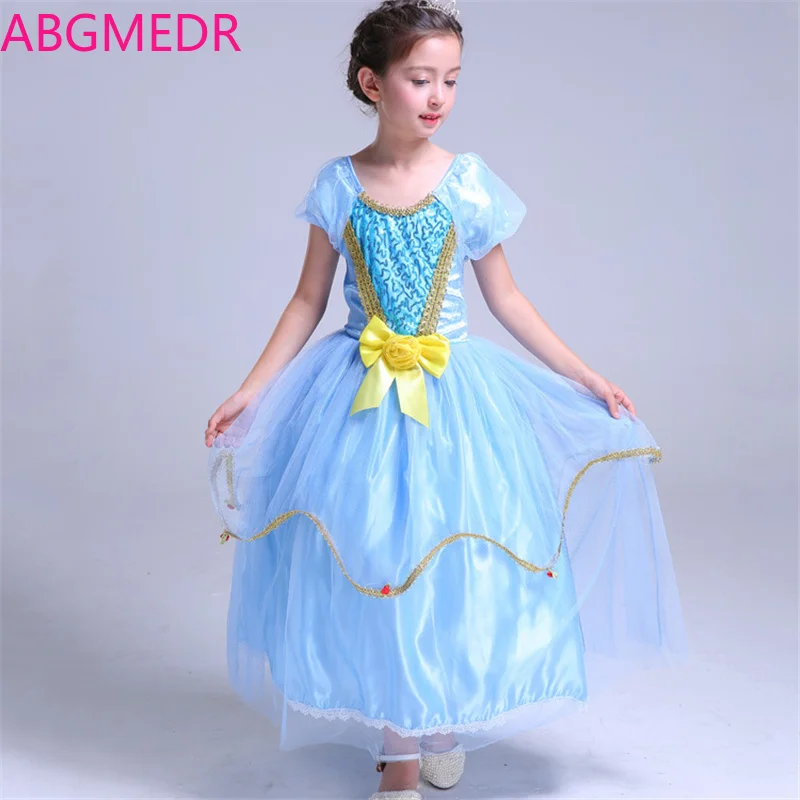 

ABGMEDR Summer 2018 Girl Fantasy Elsa Dress Girls Queen Elsa Halloween Party Cosplay Costume Kids Long Dress Children Clothing