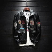 Осенняя кожаная мужская куртка с нашивками, кожаные куртки с вышивкой, мужская приталенная мотоциклетная куртка, мужское меховое пальто высокого качества