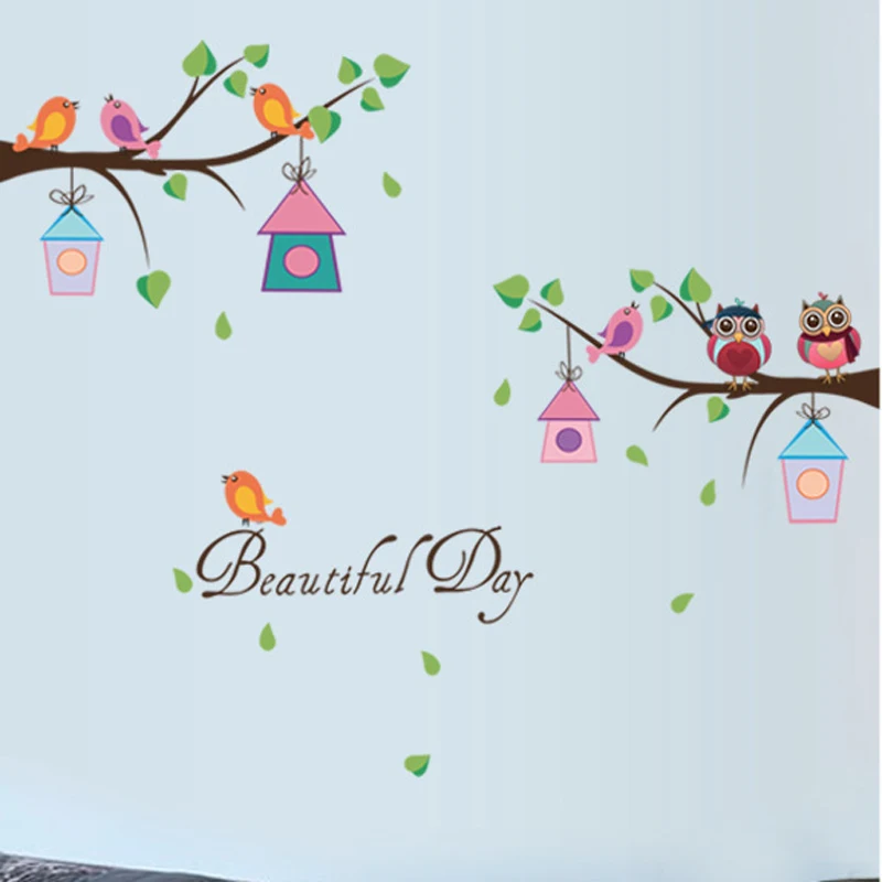 Виниловые наклейки на стену с изображением животных совы дерева|tree wall sticker|wall