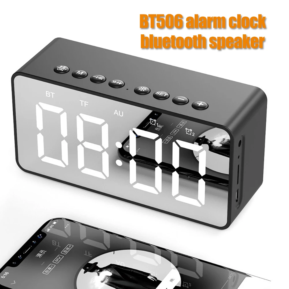 BT506 Wireless LED Display Mini Mirror Screen Alarm Clock Bluetooth Speaker Gift hot