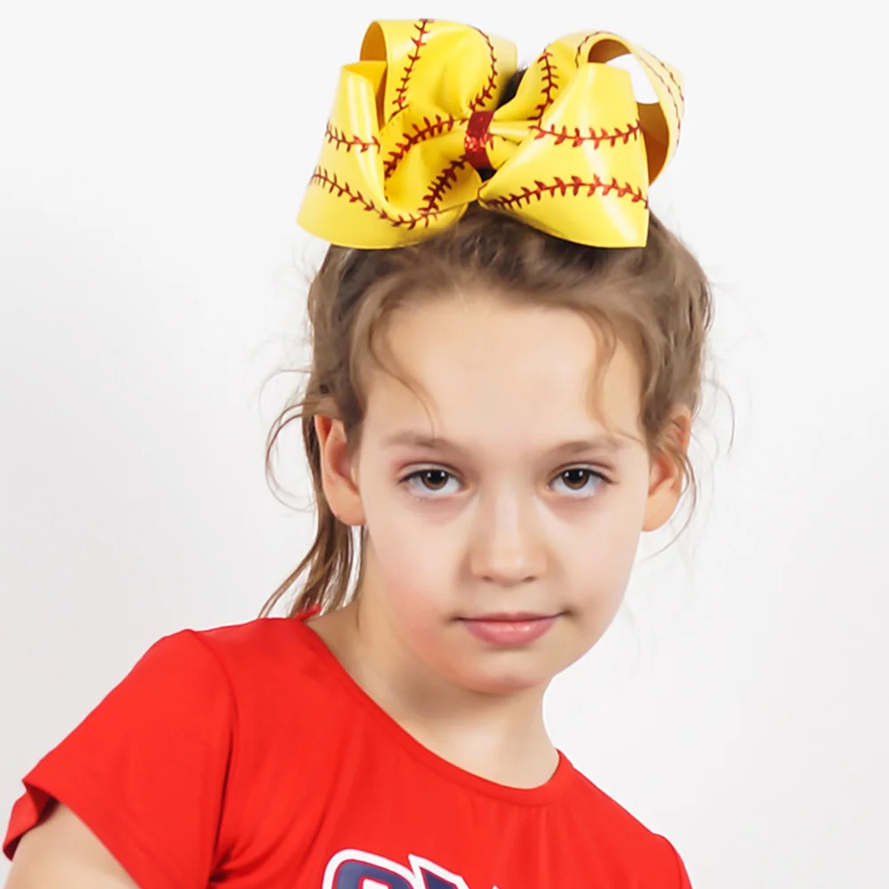 2Pcs/lot High Quality Big Softball Leather Baseball Hair Bows With