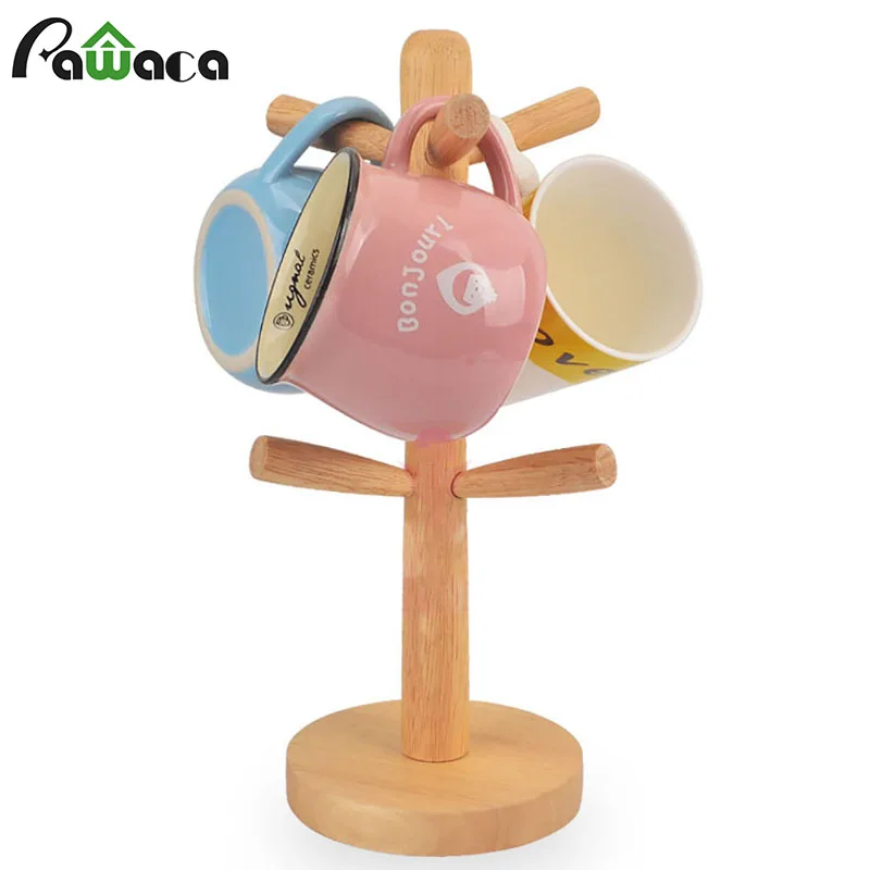 

Nordic style Tree Shape Wood Coffee Mug Tea Cup Storage Holder Stand Hanging Display Rack Kitchen Organizer Shelf with 6 Hooks