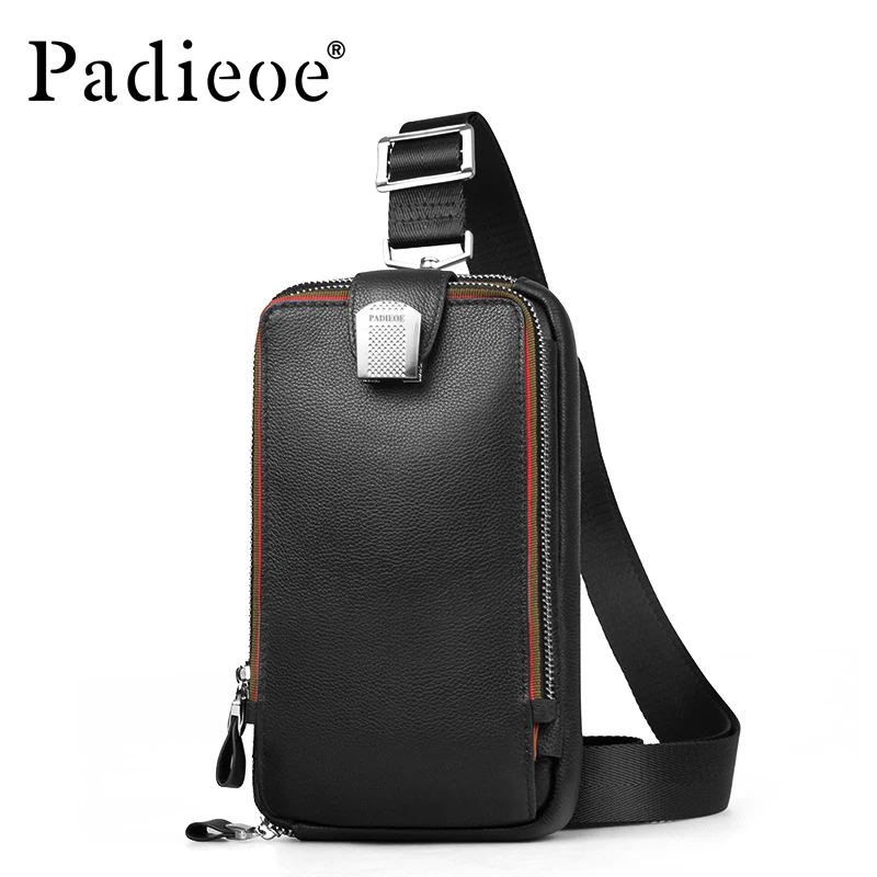 

PADIEOE Men leather chest bag Casual crossbody bag Men's clutch bag high quality chest waist pack genuine leather shoulder bags