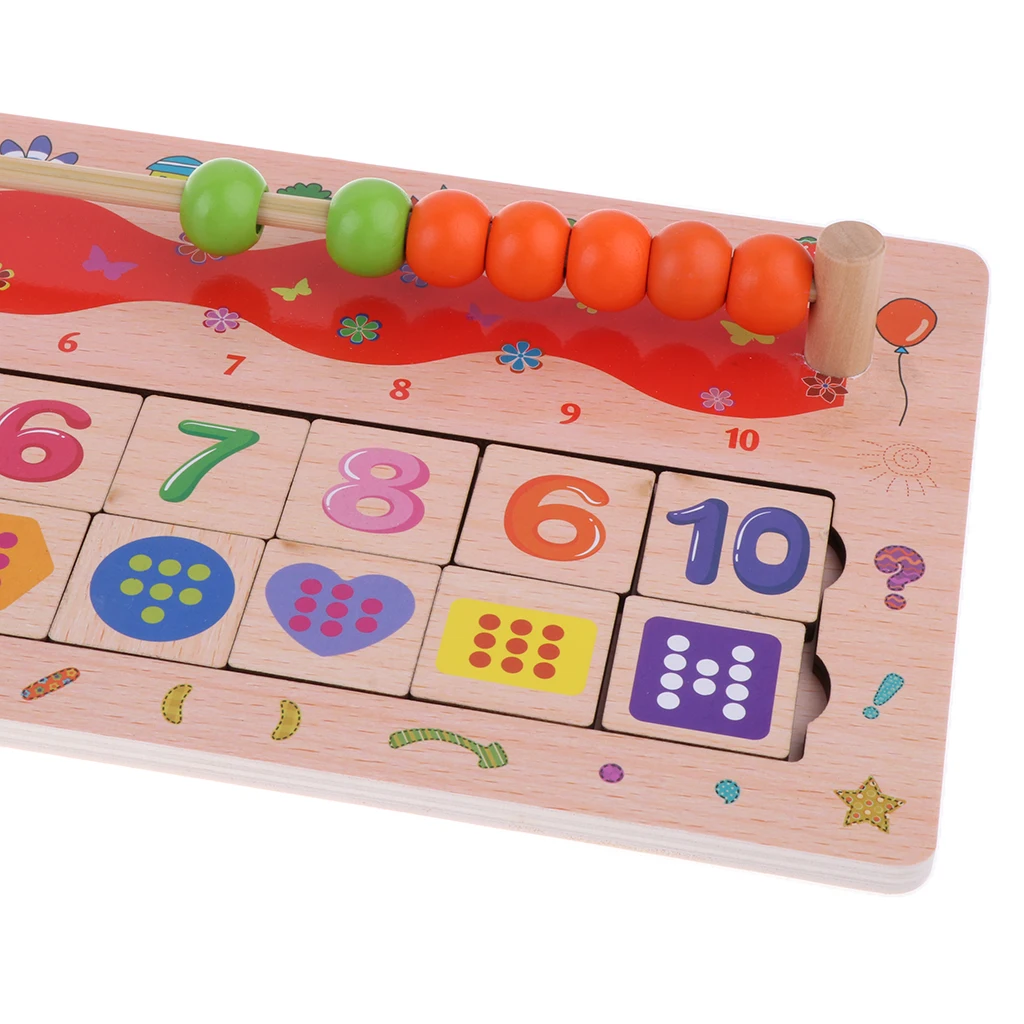 Preschool Math Learning Toy - Wooden Montessori Math Leaning Board with Counting Sticks, Number Cards & Abacus Beads