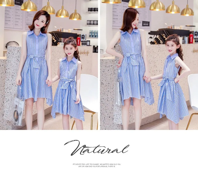 WLG family matching clothes mother and daughter striped fashion dresses summer sleeveless dress