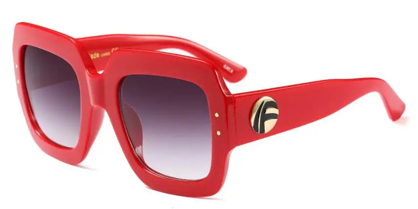 Итальянские брендовые дизайнерские негабаритные Квадратные Солнцезащитные очки, модные большие глянцевые черные градиентные солнцезащитные очки с широким лицом, UV400 - Цвет линз: C9 red frame gray