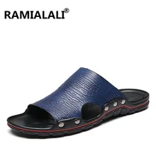 Мужские шлепанцы из натуральной кожи; коллекция года; летние пляжные сандалии; мужские вьетнамки на плоской подошве; мужские шлепанцы; роскошная мужская обувь; большие размеры 38-47