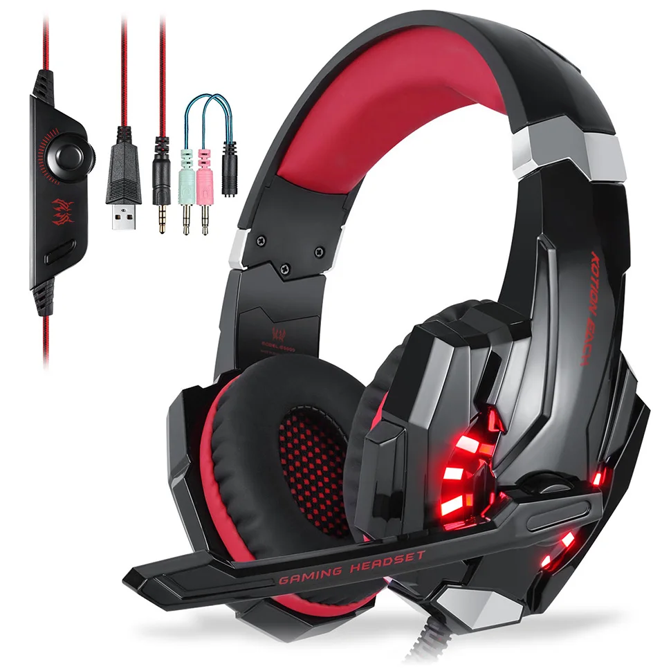 

G9000 Stereo Gaming Headset with Mic LED Lighting Noise Cancellation In-line Controller Compatible with PC PS4 Mobile Phone