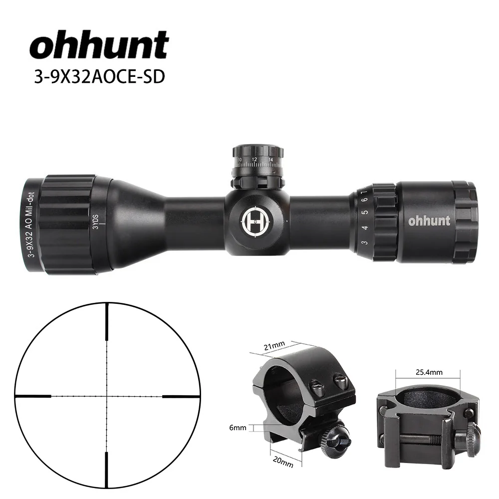 Ohhunt 3-9X32 AOCE Охотничья винтовка прицел 1/2 полумиллиметровая точечная подсветка RG Проволока Сетка Тактическая Оптика прицел с блокировкой башенок - Цвет: 25.4mm-Picatinny-CDK