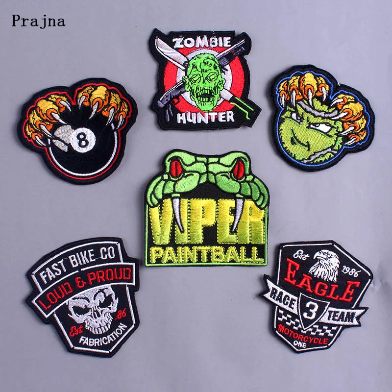 

Prajna Paintball Iron on Patch on Cloth Punk Embroidery Patches for Clothing Zombie Rock Biker Badge Applique Hippie Accessory F