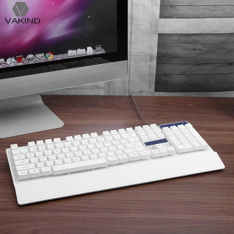 

104 Key Wired USB Gaming Keyboard with LED Backlight White Computer Teclado Gamer with Wrist Support for Laptop Notebook PC