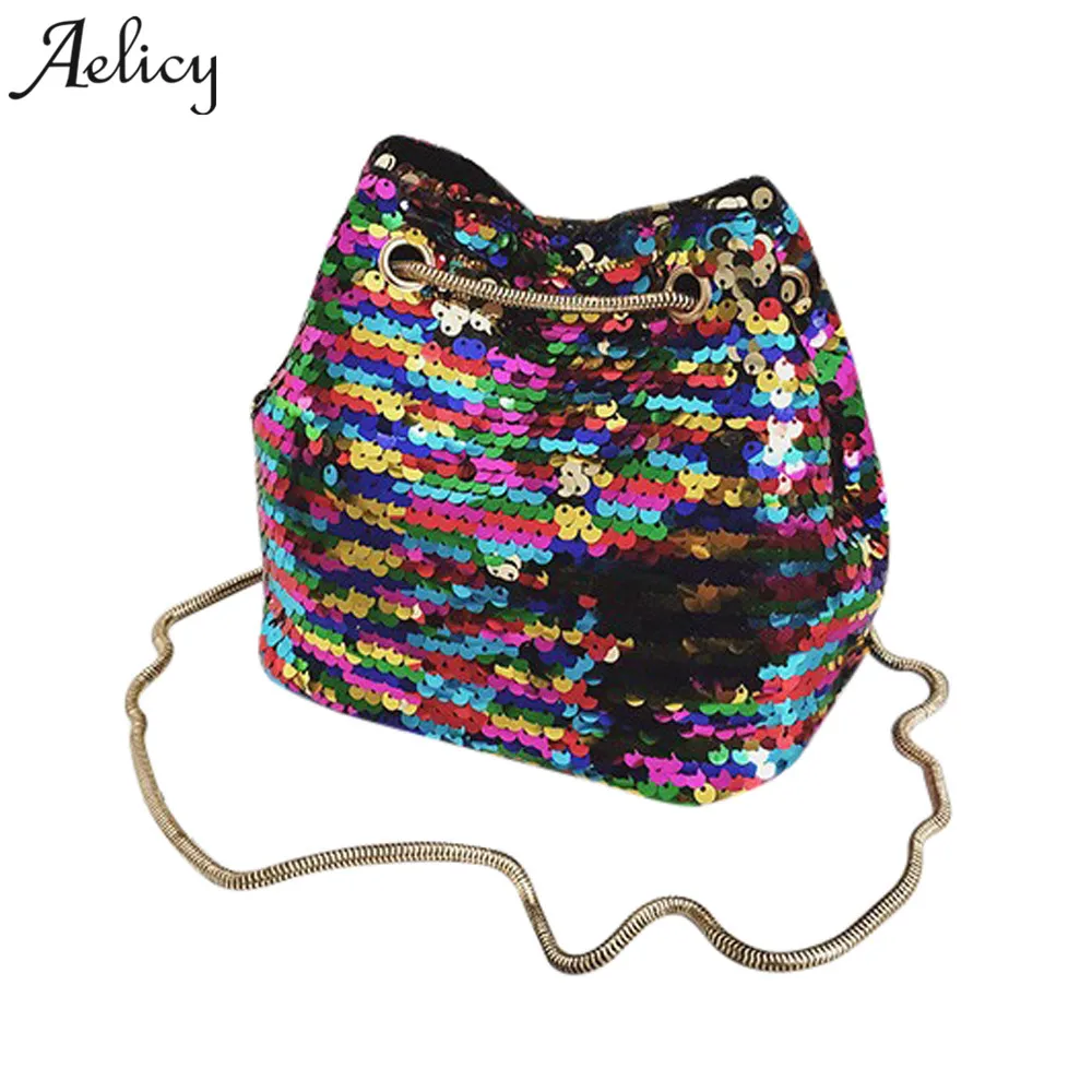 

Aelicy drop ship new 2019 hot SALE Women Girl Fashion Shoulder Bag Female Bling Sequins Bucket Bag bolsa feminina SAC A MAIN