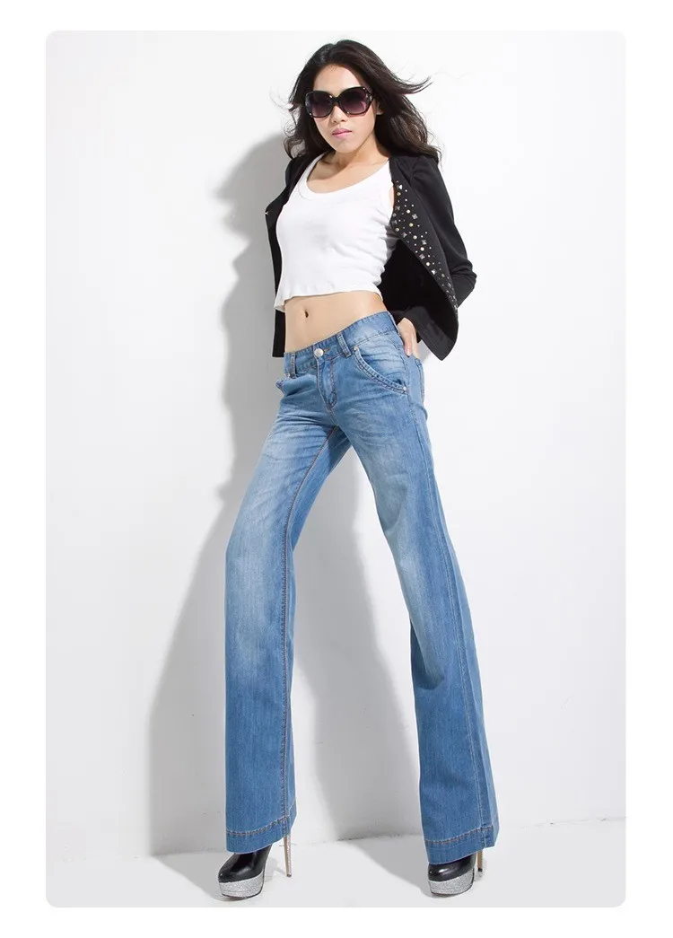Новое поступление весенние и осенние джинсы женские брюки размера плюс 34 свободные модные длинные большие расклешенные женские брюки джинсы