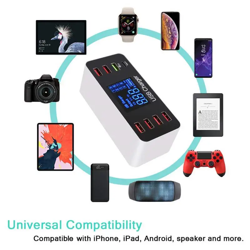 

DSstyles 8 Port Multi Fast USB Charger Quick Charge 3.0 Multiple USB Phone Charging Station Universal USB HUB Charger QC 3.0 LED Display