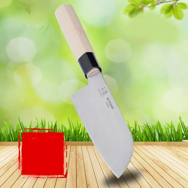 Ножи японский шеф-повара Santoku нож из нержавеющей стали для резки мяса нарезка овощей поднос для суши и сашими нож