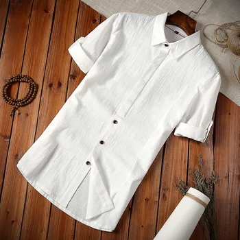 

Plain Color Summer Men Linen Shirt Short Sleeve Plus Size 5XL 4XL Streetwear Mens Linen Shirts For Beach Wedding Blouse Man