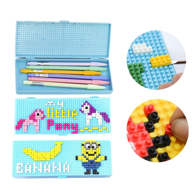 

Unicorn Pencil Case DIY Building Blocks Modular Toys Cute Minions Supper Spider Man For Kids Child Girl Student Gift