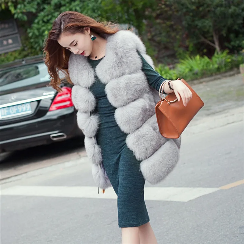

REROYFU Natural Fox Fur Vest Women's Real Fur Jacket Genuine Fur Coat
