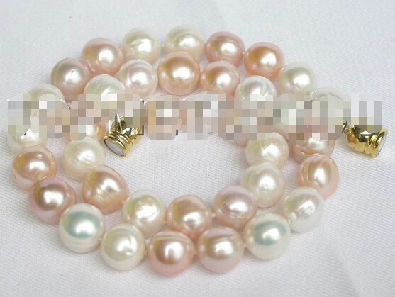 

Free shipping >>>>>>17" 12mm Multicolor white pink freshwater pearls necklace magnet clasp E86