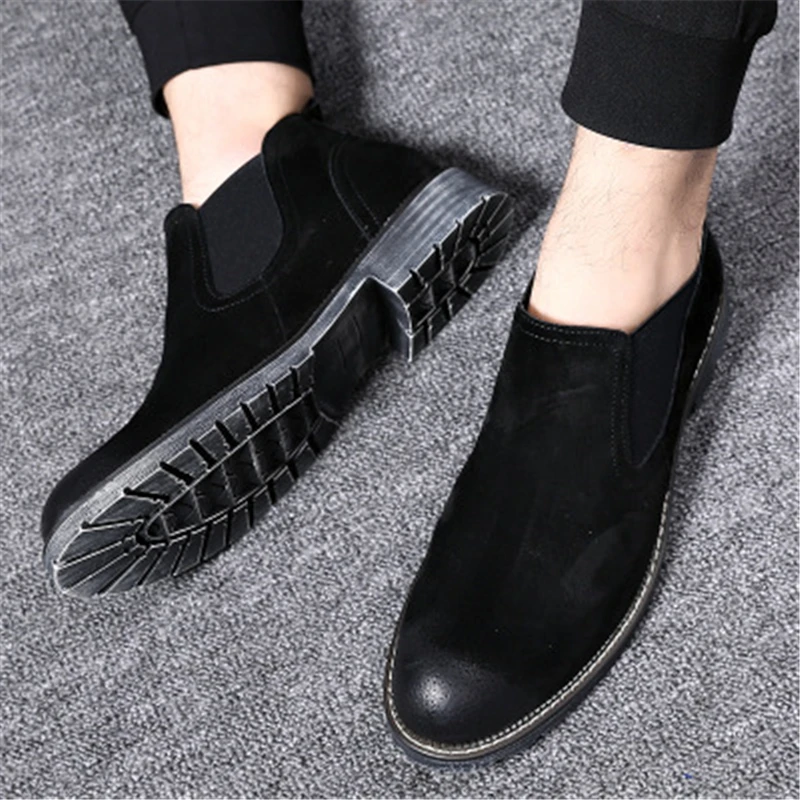 Men Ankle boots Split Leather Slip-On Chelsea Boots British style Outdoor boots Male High-top shoes Tooling boots 02C