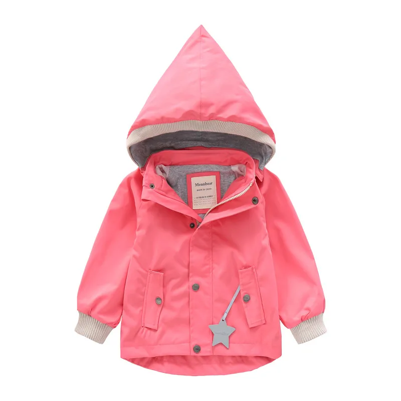 

Autumn Windbreaker For Girls Coat Pink Bomber Jacket Boy's Spring Detachable With Hat Jackets Kids Children Clothes 1-10 Years