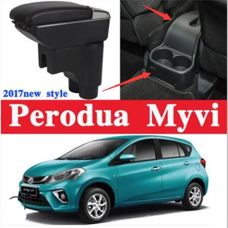 

For New Myvi Armrest box central Store content box with cup holder ashtray with USB interface