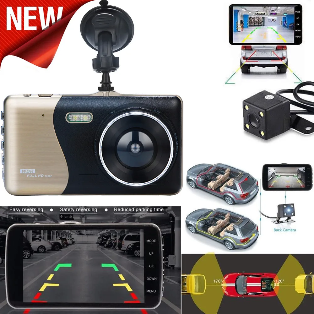 kongyide Parking Sensors Backup Camera parktronic parking for car 4’’ LCD IPS Dual Lens Car Dash 1080P 170 Driving 19May2