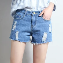 Европейский стиль женские джинсовые винтажные шорты со средней посадкой Рваные джинсовые шорты Уличная одежда сексуальные широкие шорты для лета