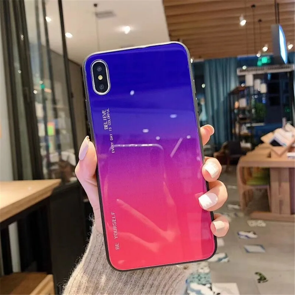 HUANQING Fashion Gradient Glass Tempered Glass Phone Case For iphone XR XS MAX X 8 7 6 6S Plus  Colorful Mobile Phone Cover Luxury Shell11