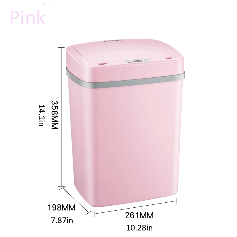 Amazon мусорный бак 12л Портативный Прямоугольный Автоматический датчик бесконтактный мусорный бак Кнопка 0,3 секундный датчик мусорный бак мини Poubelle - Цвет: Pink 12L