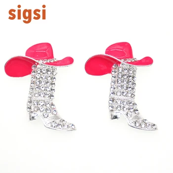 

10pcs/20pcs/lot Rose Color Enamel Cowboy Hat Pin Rhinestone Cowboy Boots Brooch