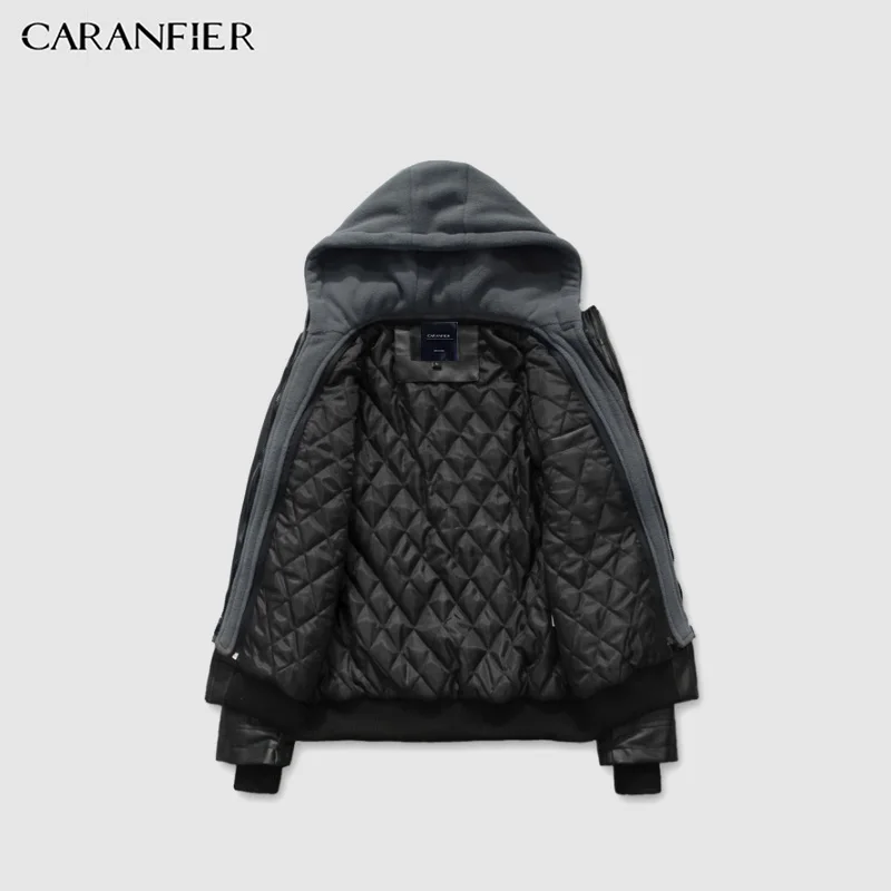 Мужские кожаные куртки CARANFIER зимние теплые пальто с отложным воротником и