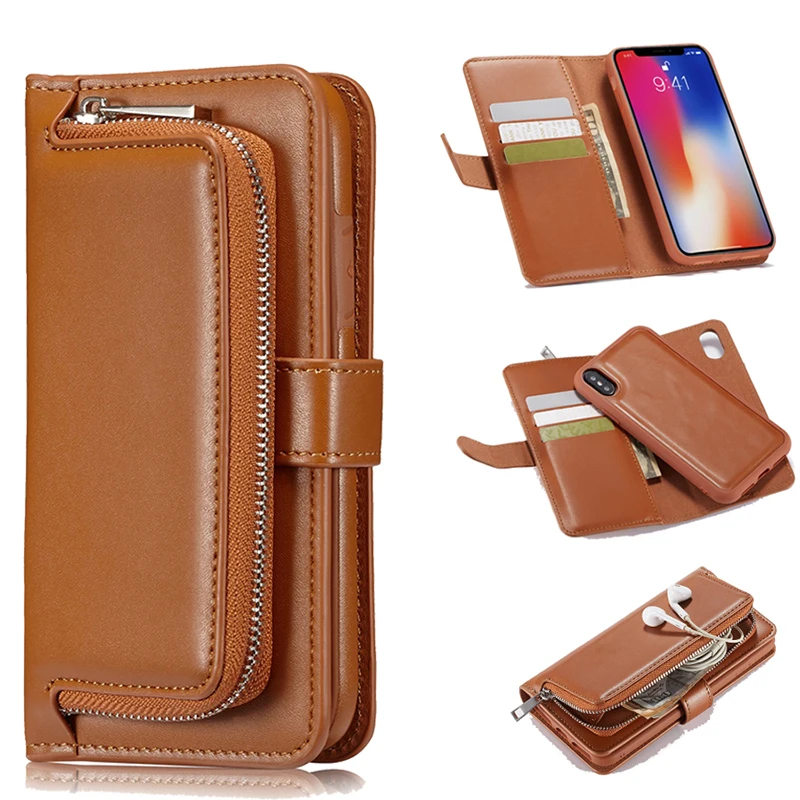 Винтажный кожаный чехол для iPhone X XS Max 8 7 Plus 6 6s с магнитной молнией и отделением