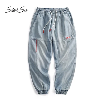 

Silentsea Loose Big Men Jeans Large Size 5XL 6XL Hip Hop Baggy Denim Pants Jeans Street Fashion Washed Blue Denim Pants Male