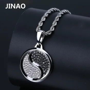 

JINAO Hip Hop Iced Out Cubic Zirconia Necklace Tai Chi Gold Color Plated Pendant Necklace for Men Individuality Luxury Jewelry