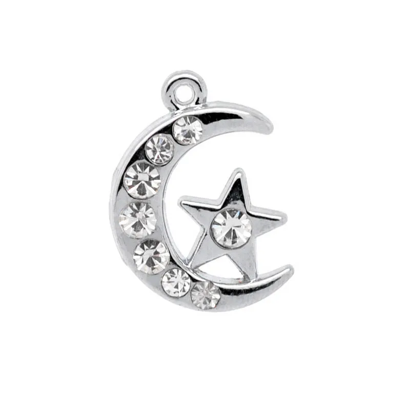 

MJARTORIA 10PCs Rhinestone Star Moon Pendant Charm Necklace Women DIY Jewelry Findings Necklaces Pendants Silver Tone 10PCs