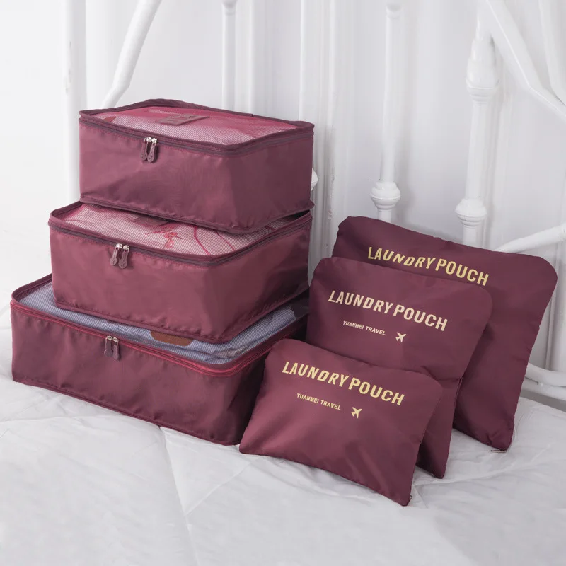 Urijk 6 шт. дорожная сумка для хранения одежды аккуратный Чехол Органайзер для багажа портативный контейнер водонепроницаемый чемодан Органайзер - Цвет: Wine Red