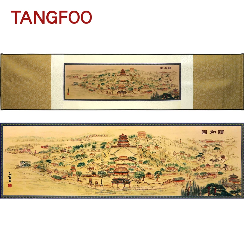 

Silk art scroll painting Summer Palace Wall Picture Beijing special tourism gift Silk ornament Chinese fabulous Home Accessories