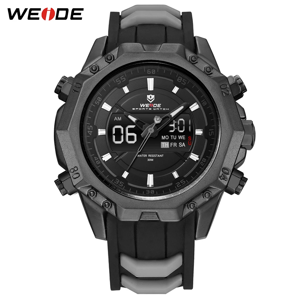 WEIDE Military Quartz Digital Men Sport Back Light Alarm Auto Date Black Strap Clock Wristwatch Rel