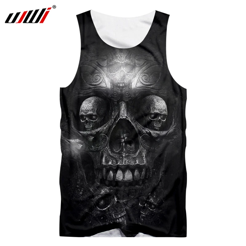 

UJWI Men Casual Tank Top Cool Print Metal Skull 3d Singlets Man Hip Hop Sportwear Undershirt Sleeveless Shirt O Neck Vest 5XL