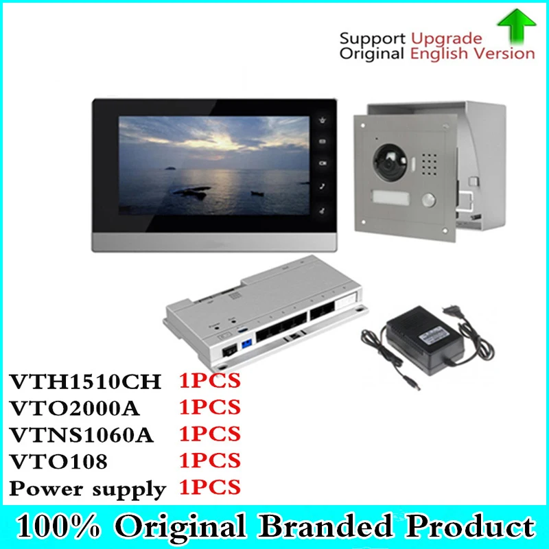 

Original DH English version VTH1510CH Color Monitor with VTO2000A outdoor IP camera Video Intercom system with VTOB108 box