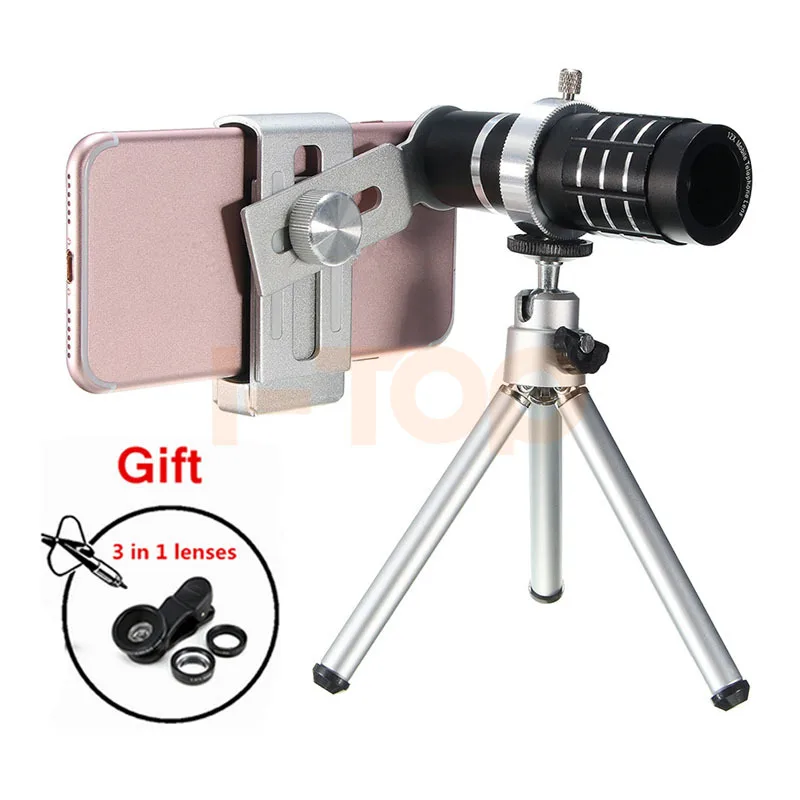 

HD 12x Telephoto Zoom Lens Telescope Fish eye Wide Angle Macro lenses For HUAWEI P9 P10 Honor 8 9 mate9 Phone Camera Lentes Kit