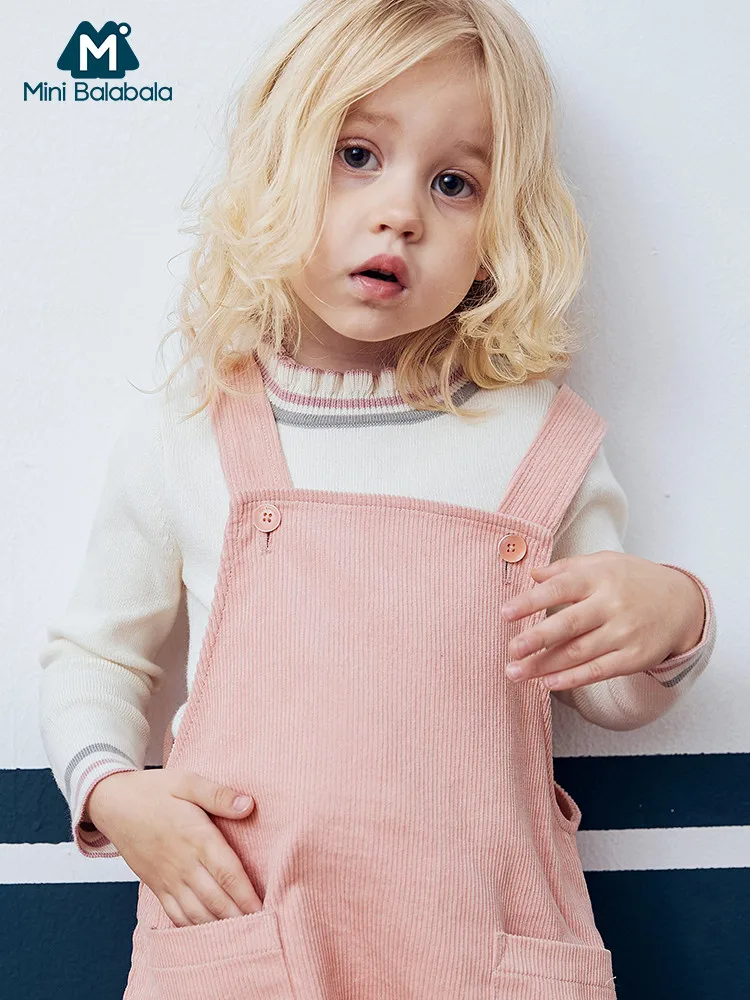 Minibalabala/свитер для маленьких девочек; Детская Вязаная весенняя одежда; Однотонный пуловер с воротником под горло; свитер для девочек; одежда для От 2 до 7 лет