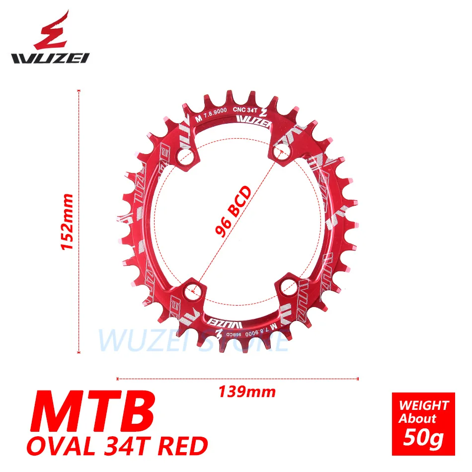 WUZEI BCD 96 мм круглая/Овальная велосипедная Звездочка MTB горная цепь колеса 32T 34T 36T для Shimano M7000 M8000 M9000 Кривошип - Цвет: Oval Red 34T