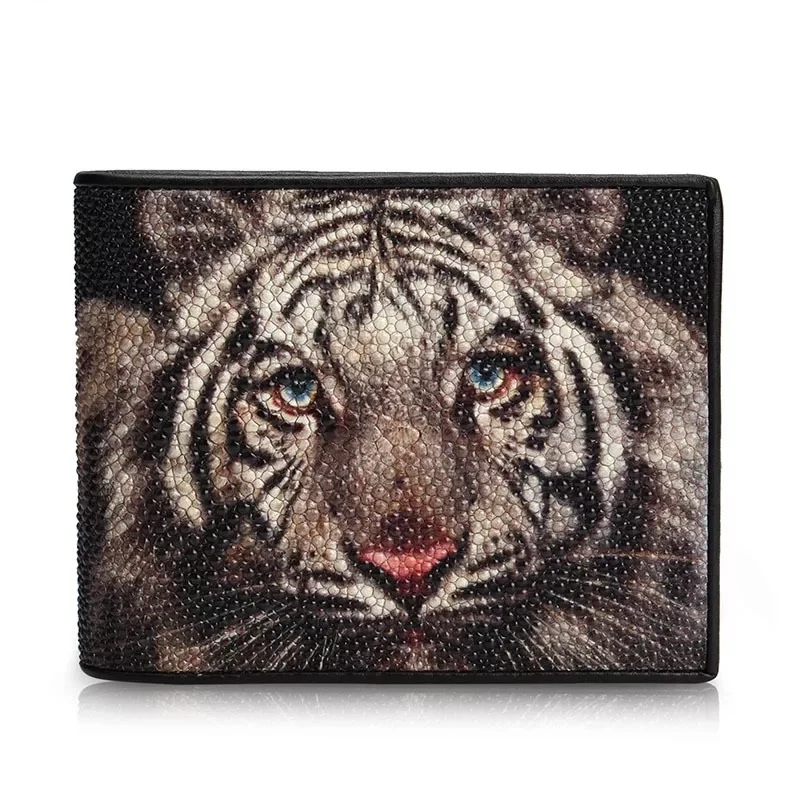 

Authentic Real Stingray Skin Short Style Women Chic Purple Wallet Card Holders Genuine Leather Female Small Trifold Wallet Purse