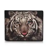 Thailand Genuine Stingray Skin Men's Short Wallet Card Purse Tiger Printing Designer Exotic Leather Male Trifold Wallet For Man