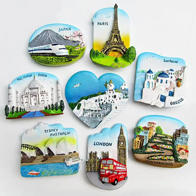 New Resin 3D Fridge Magnet San Francisco London Paris Japan Greece Sydney Bali Souvenir Landscape Fridge Magnet Home Decor#63