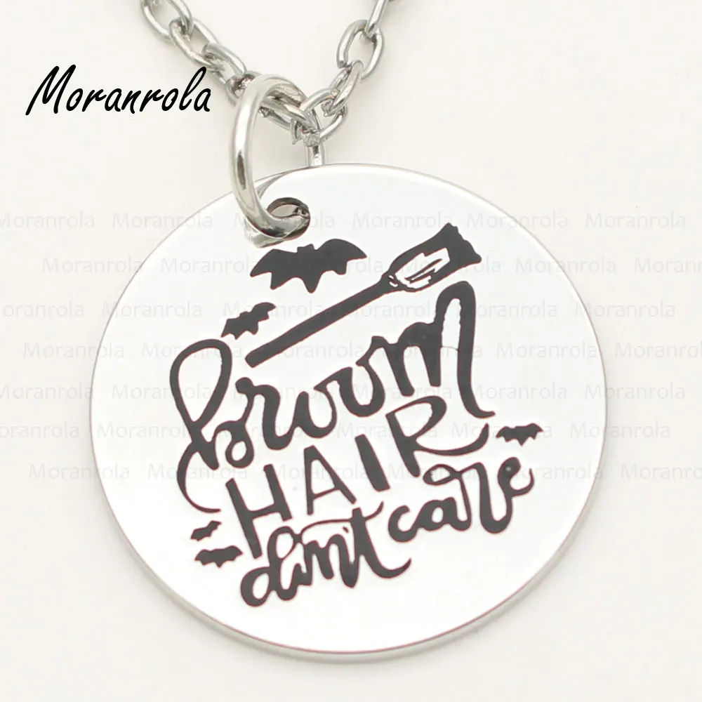 

new arried" broom hair don't care "copper Necklace & Keychain charm,Halloween Bat jewelry,Halloween gift trick or treat charm