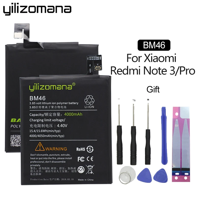 

YILIZOMANA Batteries For Xiaomi BM46 Battery For Xiaomi Redmi Note 3 Mi Note3 Pro 4000/4050mAh High Capacity Batteries+Cable