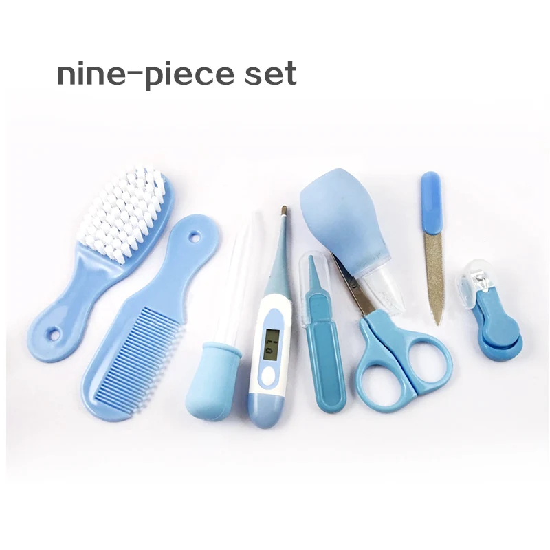 10 and 9 Pcs/Set Safety Newborn Baby Health Care Set Nail Hair Brush Thermometer Nose Cleaner Grooming Kit With Bag